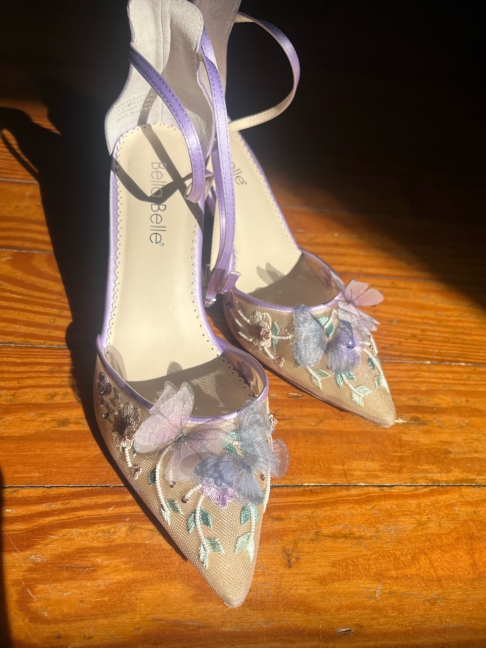 Bella Belle Lilac Ankle-Strap Block Heels with Butterfly Appliqué - Picture 4 of 17